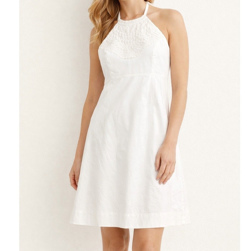 Lilly‎ Pulitzer Crochet Lace Halter Dress White Cotton Sz 12 Preppy Bridal Rush